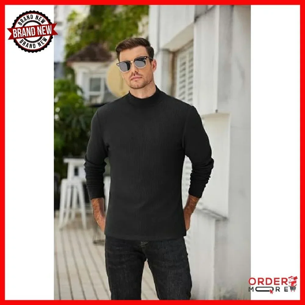 Men's Mock Turtleneck Thermal Sweater Long Sleeve Ribbed Pullover